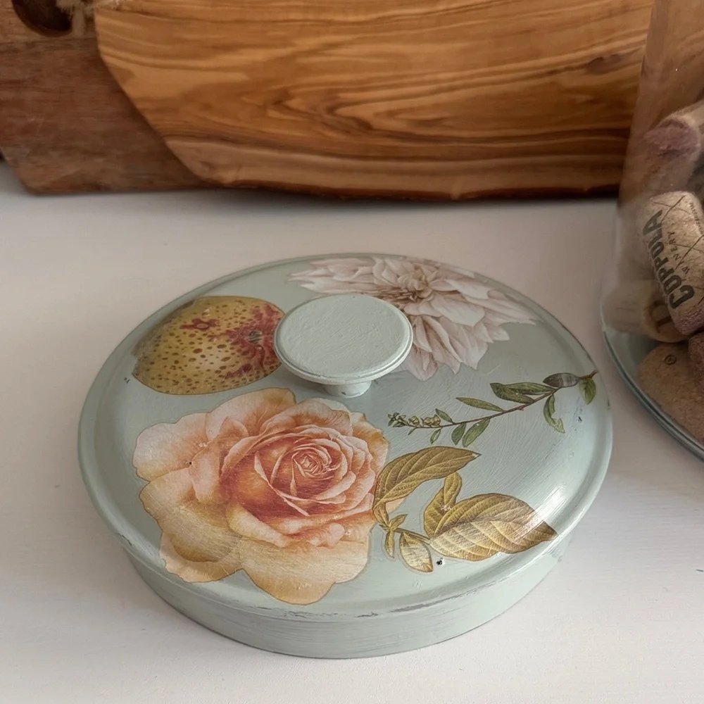 Glass Restaurant Storage Jar with Floral Painted Lid